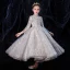 Vintage / Retro Grey See-through Flower Girl Dresses 2020 A-Line / Princess High Neck Long Sleeve Beading Rhinestone Floor-Length / Long Ruffle