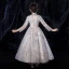 Vintage / Retro Grey See-through Flower Girl Dresses 2020 A-Line / Princess High Neck Long Sleeve Beading Rhinestone Floor-Length / Long Ruffle