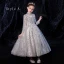 Vintage / Retro Grey See-through Flower Girl Dresses 2020 A-Line / Princess High Neck Long Sleeve Beading Rhinestone Floor-Length / Long Ruffle