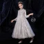 Vintage / Retro Grey See-through Flower Girl Dresses 2020 A-Line / Princess High Neck Long Sleeve Beading Rhinestone Floor-Length / Long Ruffle