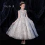 Vintage / Retro Grey See-through Flower Girl Dresses 2020 A-Line / Princess High Neck Long Sleeve Beading Rhinestone Floor-Length / Long Ruffle