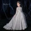 Vintage / Retro Grey See-through Flower Girl Dresses 2020 A-Line / Princess High Neck Long Sleeve Beading Rhinestone Floor-Length / Long Ruffle