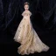 Vintage / Retro Gold See-through Birthday Flower Girl Dresses 2020 Ball Gown High Neck Short Sleeve Beading Appliques Sequins Sweep Train Ruffle