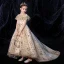 Vintage / Retro Gold See-through Birthday Flower Girl Dresses 2020 Ball Gown High Neck Short Sleeve Beading Appliques Sequins Sweep Train Ruffle