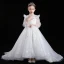 Style Victorien Blanche Transparentes Robe Ceremonie Fille 2020 Robe Boule Col Haut Gonflée Manches Longues Appliques En Dentelle Paillettes Perlage Train De Balayage Volants