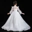 Style Victorien Blanche Transparentes Robe Ceremonie Fille 2020 Robe Boule Col Haut Gonflée Manches Longues Appliques En Dentelle Paillettes Perlage Train De Balayage Volants