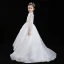 Style Victorien Blanche Transparentes Robe Ceremonie Fille 2020 Robe Boule Col Haut Gonflée Manches Longues Appliques En Dentelle Paillettes Perlage Train De Balayage Volants