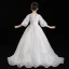 Victorian Style Champagne See-through Flower Girl Dresses 2020 Ball Gown Scoop Neck Puffy 3/4 Sleeve Appliques Lace Sequins Sweep Train