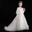 Victorian Style Champagne See-through Flower Girl Dresses 2020 Ball Gown Scoop Neck Puffy 3/4 Sleeve Appliques Lace Sequins Sweep Train