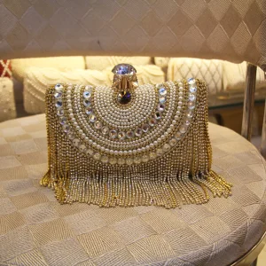 Mode Doré Carrés Pochette 2020 Métal Perlage Perle Faux Diamant Gland