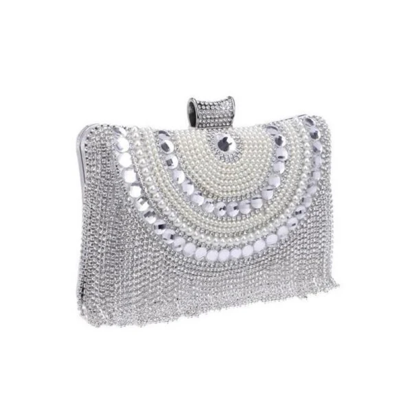 Fashion Gold Square Clutch Bags 2020 Metal Beading Pearl Rhinestone Tassel