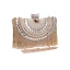 Fashion Gold Square Clutch Bags 2020 Metal Beading Pearl Rhinestone Tassel