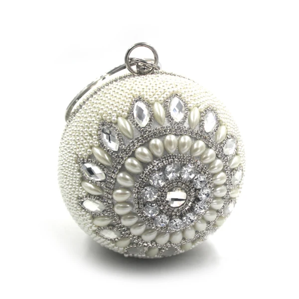 Chic / Beautiful Silver Round Clutch Bags 2020 Metal Beading Pearl Rhinestone