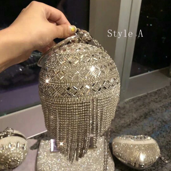 Chic / Beautiful Silver Round Clutch Bags 2020 Metal Beading Pearl Rhinestone