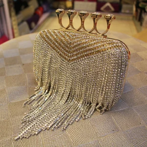 Moda Srebrny Kwadratowe Kopertówki 2020 Metal Rhinestone Kutas