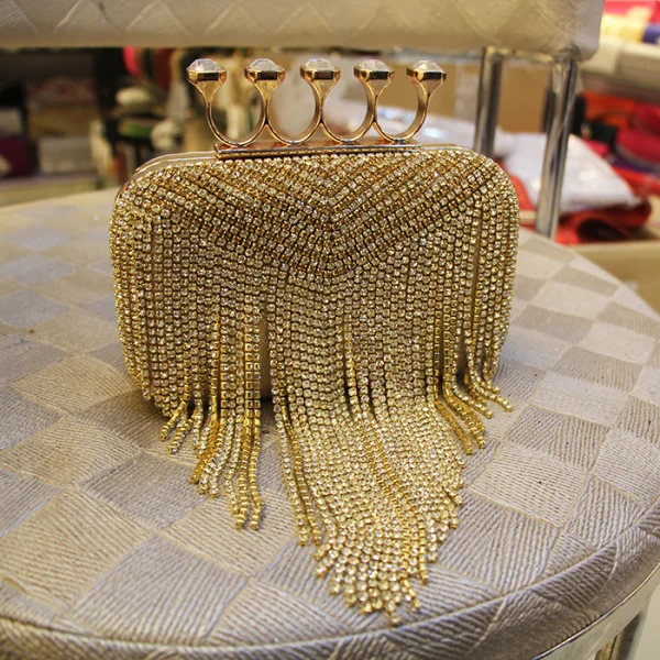 Mode Argenté Carrés Pochette 2020 Métal Faux Diamant Gland