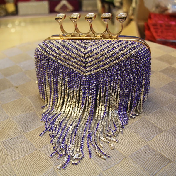 Mode Argenté Carrés Pochette 2020 Métal Faux Diamant Gland