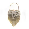 Fashion Gold Heart-shaped Clutch Bags 2020 Metal Pearl Rhinestone Tassel