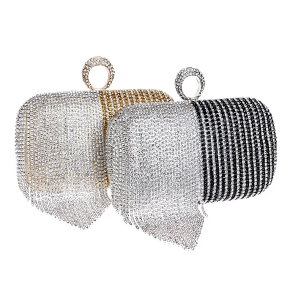 Deux tons Doré Cuir Verni Carrés Pochette 2020 Métal Faux Diamant Gland