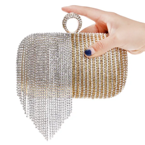 Deux tons Doré Cuir Verni Carrés Pochette 2020 Métal Faux Diamant Gland