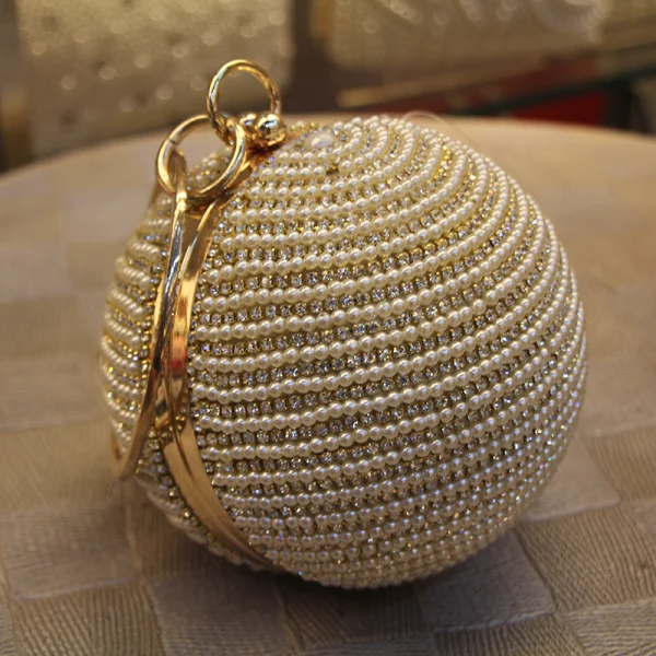 Chic / Beautiful Gold Rhinestone Pearl Round Clutch Bags 2020