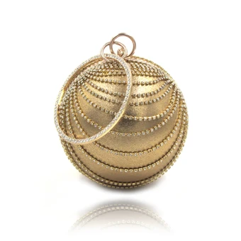 Chic Beautiful Gold Patent Leather Rhinestone Round Clutch Bags 2020
