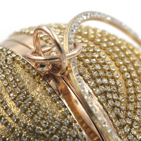 Piękne Złote Skóry Lakierowanej Rhinestone Okrągłe Kopertówki 2020