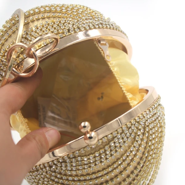 Piękne Złote Skóry Lakierowanej Rhinestone Okrągłe Kopertówki 2020