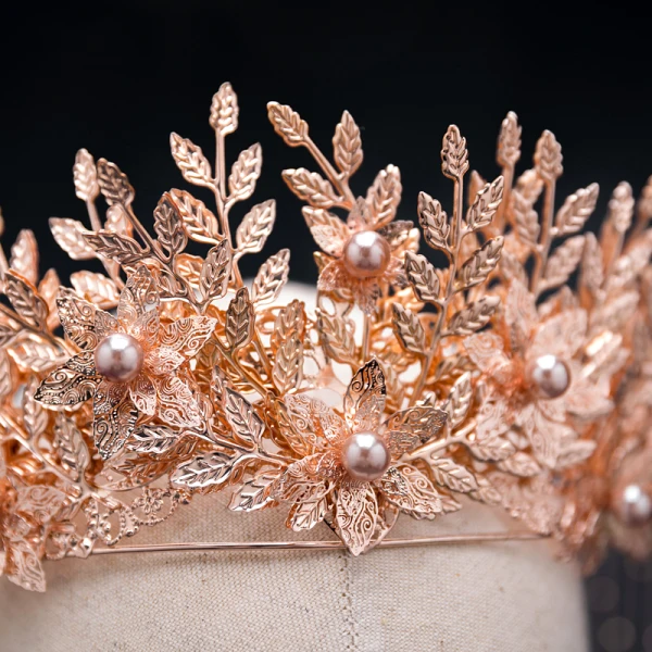 Chinese style Rose Gold Bridal Jewelry 2020 Alloy Leaf Pearl Tassel Earrings Tiara Wedding Accessories