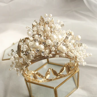 Fabulous Gold Tiara Wedding Accessories 2020 Metal Beading Pearl Rhinestone Bridal Hair Accessories