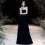 Chic / Beautiful Navy Blue Velour Evening Dresses  2020 A-Line / Princess Strapless Sleeveless Sash Floor-Length / Long Backless Formal Dresses
