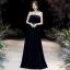 Chic / Beautiful Navy Blue Velour Evening Dresses  2020 A-Line / Princess Strapless Sleeveless Sash Floor-Length / Long Backless Formal Dresses