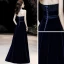 Chic / Beautiful Navy Blue Velour Evening Dresses  2020 A-Line / Princess Strapless Sleeveless Sash Floor-Length / Long Backless Formal Dresses