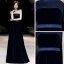 Chic / Beautiful Navy Blue Velour Evening Dresses  2020 A-Line / Princess Strapless Sleeveless Sash Floor-Length / Long Backless Formal Dresses