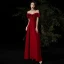 Schöne Rot Abendkleider 2020 A Linie Off Shoulder Kurze Ärmel Applikationen Spitze Perlenstickerei Stoffgürtel Gespaltete Front Lange Rüschen Rückenfreies Festliche Kleider