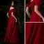 Schöne Rot Abendkleider 2020 A Linie Off Shoulder Kurze Ärmel Applikationen Spitze Perlenstickerei Stoffgürtel Gespaltete Front Lange Rüschen Rückenfreies Festliche Kleider