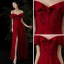 Schöne Rot Abendkleider 2020 A Linie Off Shoulder Kurze Ärmel Applikationen Spitze Perlenstickerei Stoffgürtel Gespaltete Front Lange Rüschen Rückenfreies Festliche Kleider