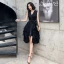 Chic / Belle Noire Robe De Cocktail 2020 Princesse V-Cou Sans Manches Ceinture Asymétrique Volants en Cascade Robe De Ceremonie