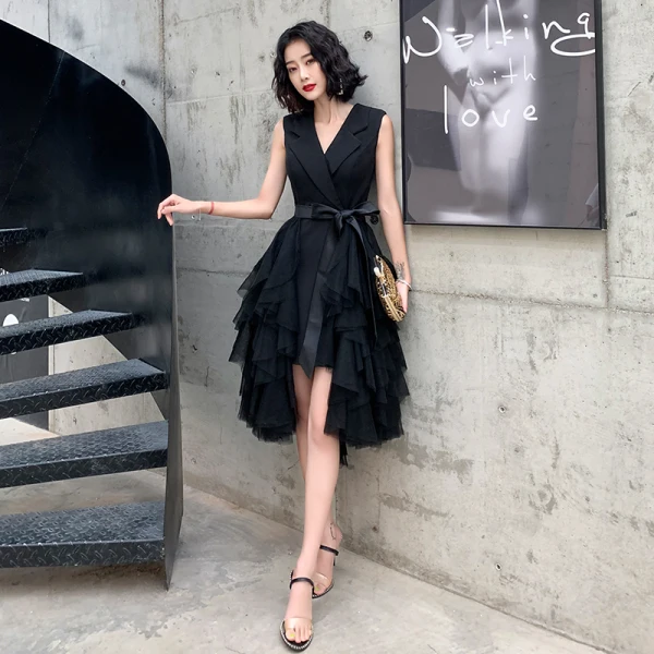 Chic Beautiful Black Cocktail Dresses 2020 A-Line Princess V-Neck Sleeveless Sash Formal
