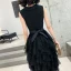 Chic / Belle Noire Robe De Cocktail 2020 Princesse V-Cou Sans Manches Ceinture Asymétrique Volants en Cascade Robe De Ceremonie