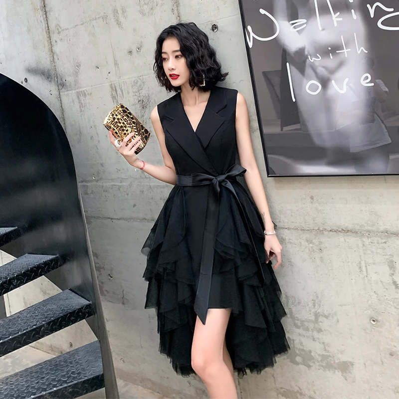 Chic Beautiful Black Cocktail Dresses 2020 A-Line Princess V-Neck Sleeveless Sash Formal