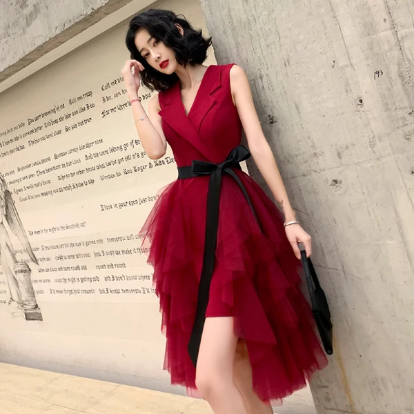 Chic Beautiful Black Cocktail Dresses 2020 A-Line Princess V-Neck Sleeveless Sash Formal