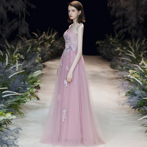 Blomsterfe Rødmende Rosa Selskapskjoler 2020 Prinsesse Kjæreste Uten Ermer Blomst Appliques Blonder Beading Lange Buste Ryggløse Formelle Kjoler