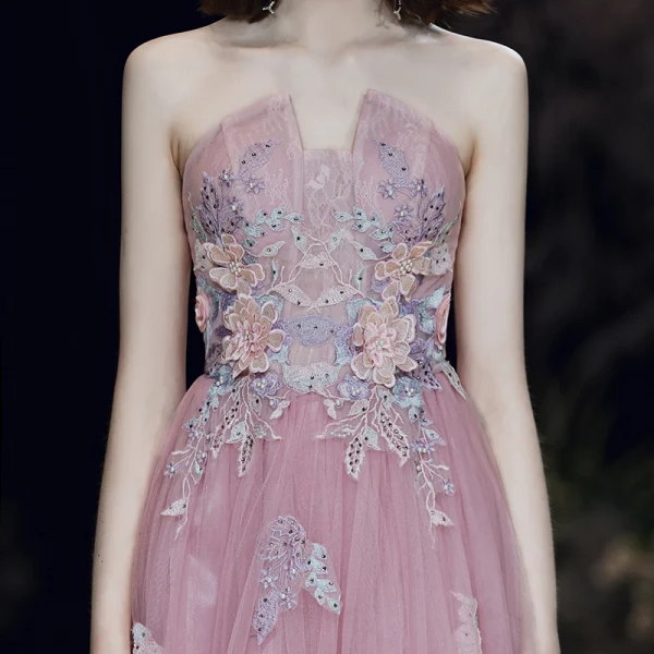 Blomsterfe Rødmende Rosa Selskapskjoler 2020 Prinsesse Kjæreste Uten Ermer Blomst Appliques Blonder Beading Lange Buste Ryggløse Formelle Kjoler