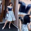 Fashion Navy Blue Homecoming Graduation Dresses 2020 Ball Gown Off-The-Shoulder Short Sleeve Flower Ruffle Knee-Length Backless Formal Dresses