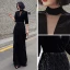 Vintage / Originale Noire Transparentes Robe De Soirée 2020 Gaine / Ajustement Col Haut 3/4 Manches Paillettes Gland Longue Robe De Ceremonie