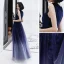 Starry Sky Navy Blue Evening Dresses  2020 A-Line / Princess V-Neck Sleeveless Glitter Tulle Floor-Length / Long Ruffle Formal Dresses