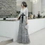 Chic / Belle Gris Robe De Soirée 2020 Princesse V-Cou 3/4 Manches Ceinture Paillettes Gland Longue Volants Robe De Ceremonie