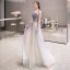 Elegante Violett Farbverlauf Abendkleider 2020 A Linie Spaghettiträger Ärmellos Perlenstickerei Perle Glanz Tülle Sweep / Pinsel Zug Rüschen Rückenfreies