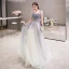 Elegante Violett Farbverlauf Abendkleider 2020 A Linie Spaghettiträger Ärmellos Perlenstickerei Perle Glanz Tülle Sweep / Pinsel Zug Rüschen Rückenfreies